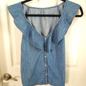 Denim Sleeveless Button-Up Top